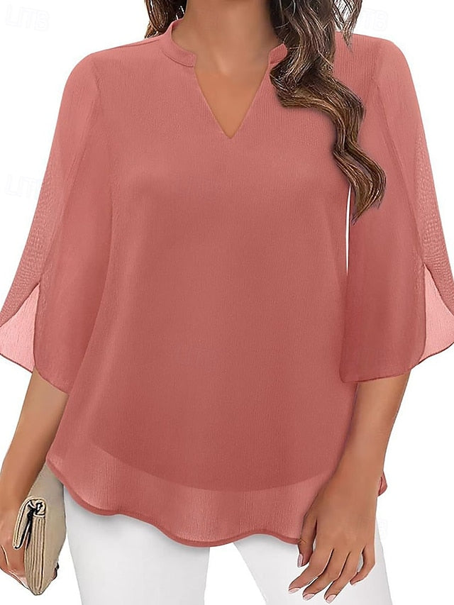 Women's Blouse Chiffon Tops Patchwork Plain Elegant Stylish