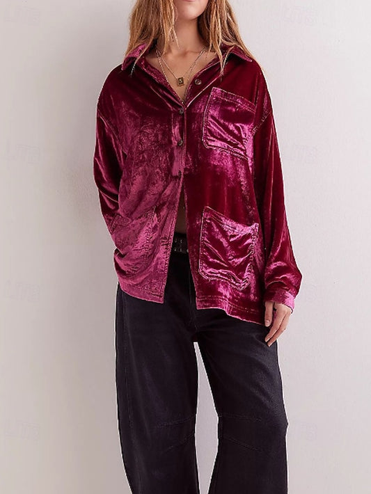 Women's Shirt Velvet Elegant Dressy Buttons Plain Vintage