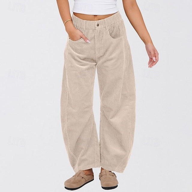 Women's Wide Leg Corduroy Pants Slacks Streetwear Casual