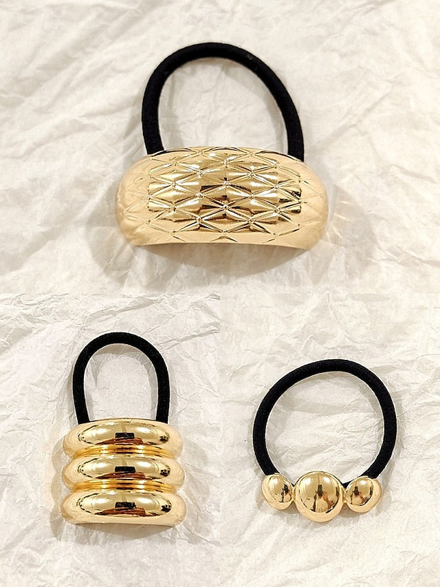 Band Hair Scrunchies Tone Gold Elastic Women's with -