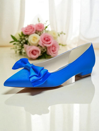 - Bow Satin Flats Women's Pointed Toe Green Elegant