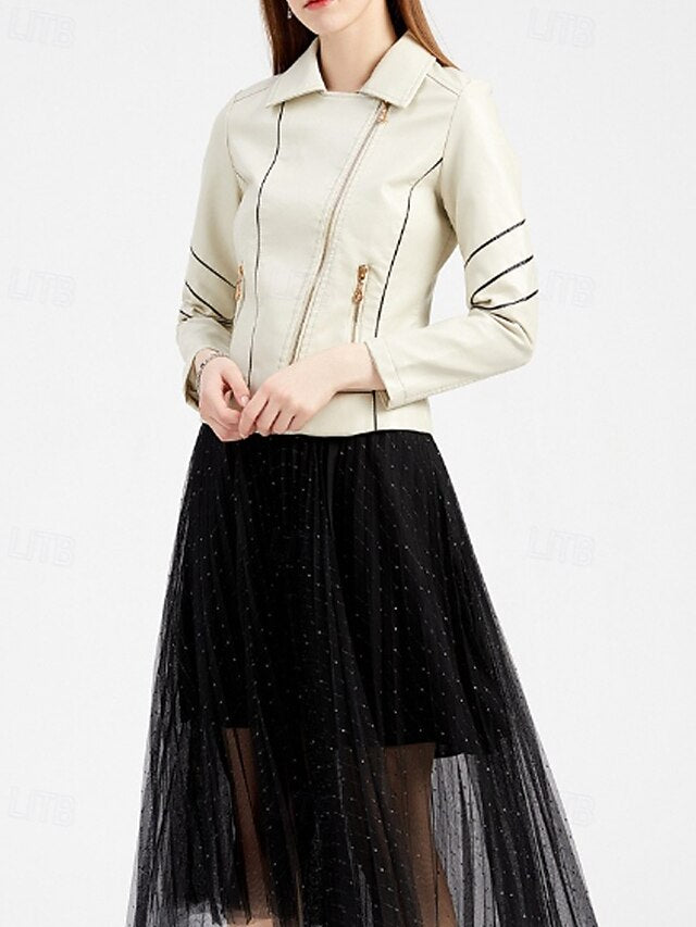 Faux Comfortable Leather Pocket Zipper Jacket Women's