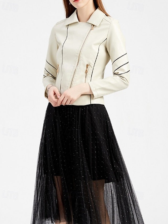 Faux Jacket Leather Pocket Zipper Women's Comfortable