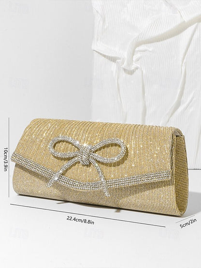 Accent Clutch Blue Glitter Bow Purse Rhinestone with