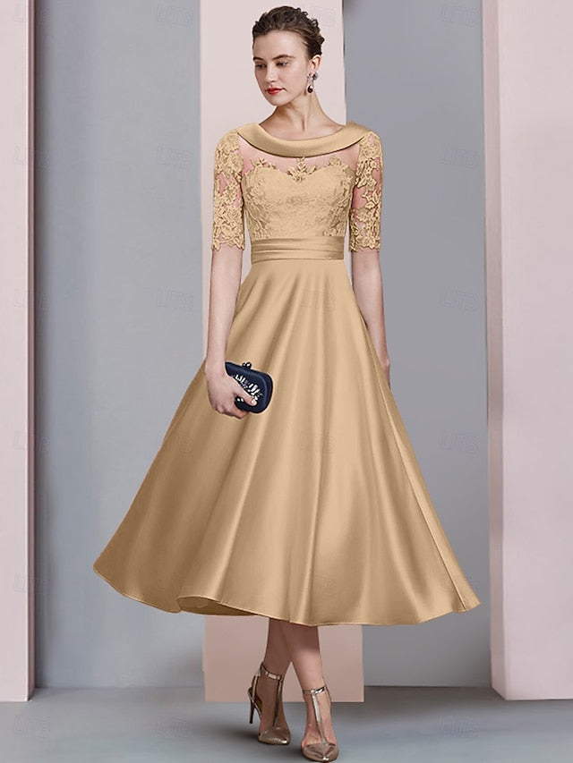 A-Line Tea Length Party Dress Cocktail Dress Wedding Guest Dress