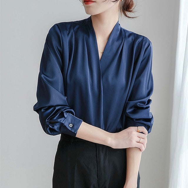 Women's Shirt Elegant Dressy Satin Top Plain Daily Business