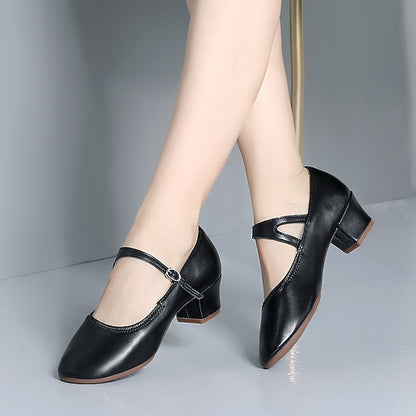 Women's Heel Low Dance with Buckle Gold Shoes Mary Jane