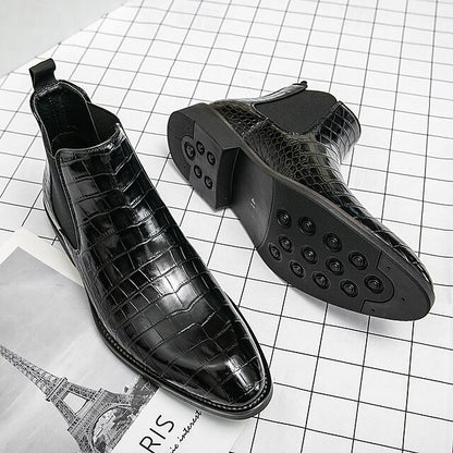 – Boots Slip-On Pattern Crocodile Men's Brown Chelsea