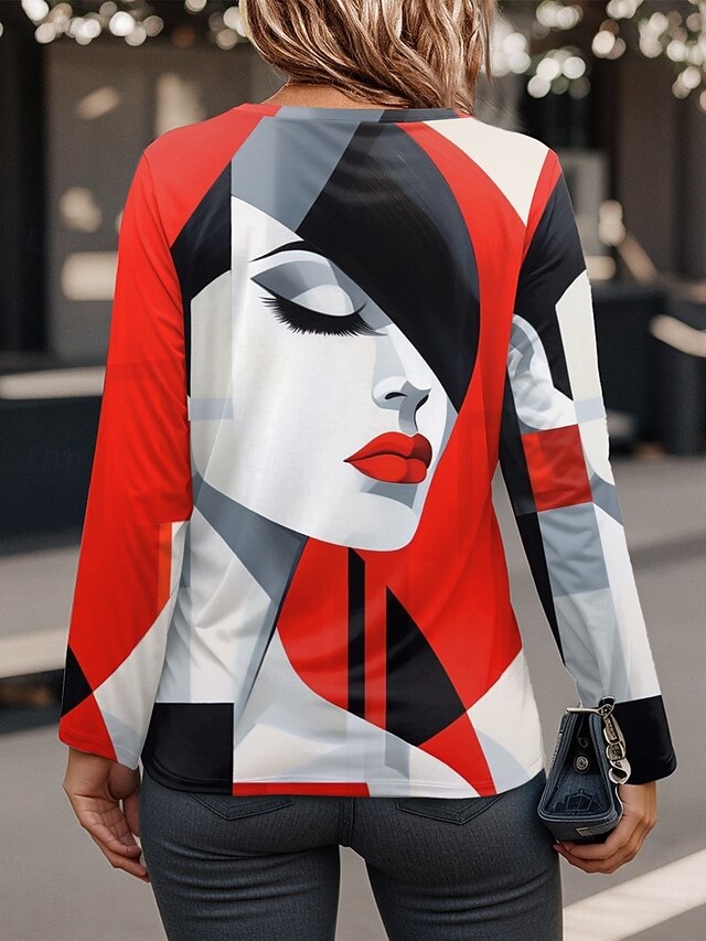 Women's T Shirt Buttons Print Abstract Casual Long Sleeve V