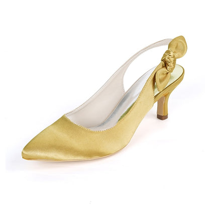 Toe Bow for Women White with Tie Heels Slingback - Pointed