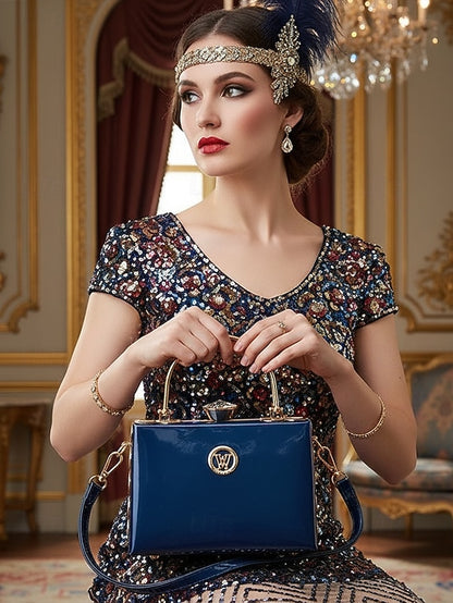 Burgundy with Evening Handbag Women's Patent Gold Leather