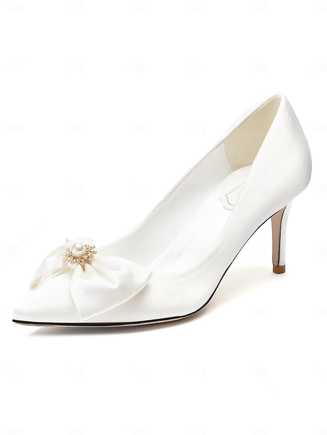 – Pointed Toe Chic Bow Women's Satin Wedding Pumps