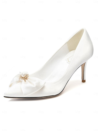 – Pointed Toe Chic Bow Women's Satin Wedding Pumps