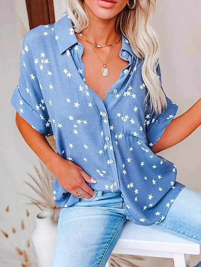 Women's Blouse Buttons Print Star Elegant Vacation Stylish