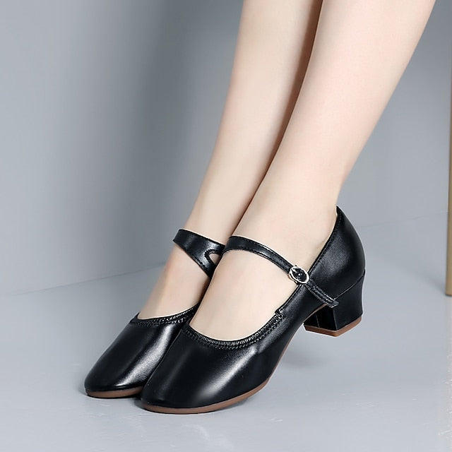 Women's Heel Low Dance with Buckle Gold Shoes Mary Jane