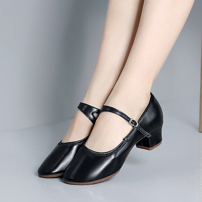 Women's Heel Low Dance with Buckle Gold Shoes Mary Jane