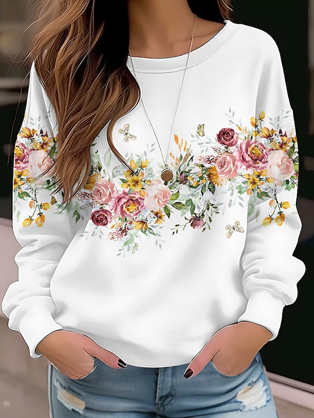 Women's Sweatshirt Pullover Floral Cat Street Casual