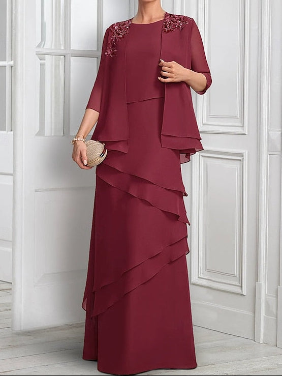 Formal Piece A-Line Elegant Two Bride Suit the of Mother Dress