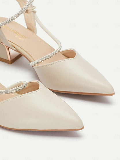 Toe with Slingback Women's Heels Rhinestone Pointed Elegant