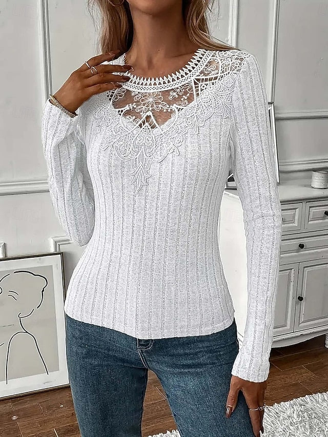 Women's Blouse Lace Patchwork Solid Color Elegant Stylish