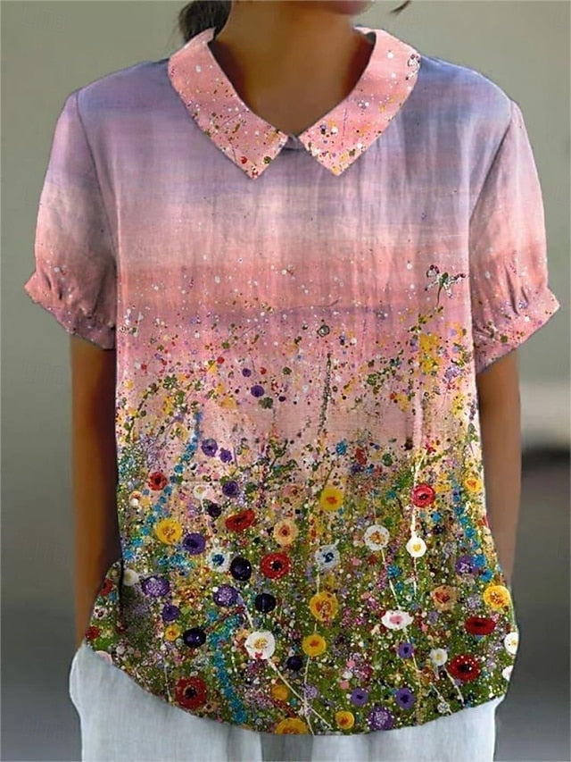 Women's Shirt Print Floral Stylish Modern Short Sleeve