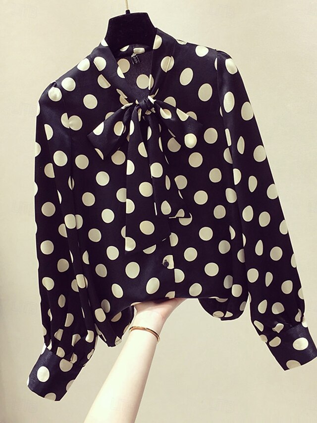 Women's Shirt Blouse Tie Front Polka Dot Active Stylish