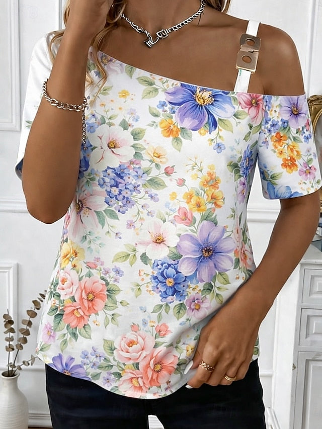 Graphic Top T Floral Shirt Women's Print Fashion Tee