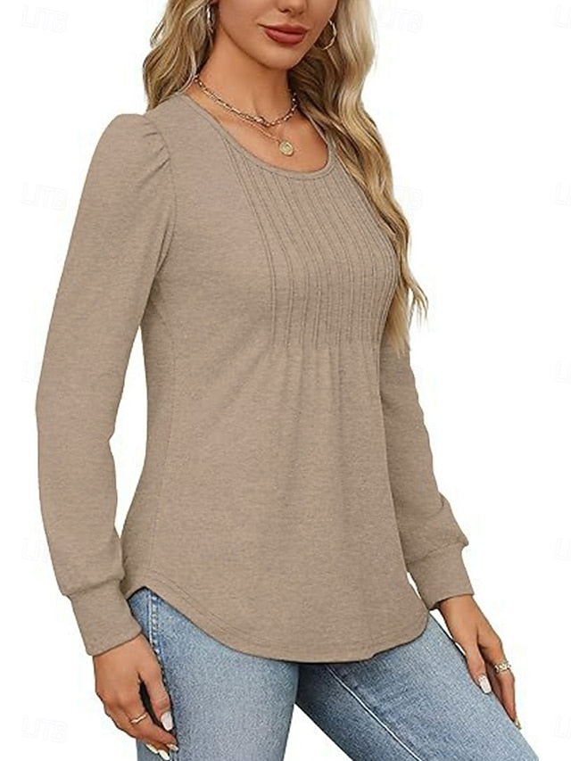 Women's Shirt Blouse Ruched Solid Color Basic Casual Long