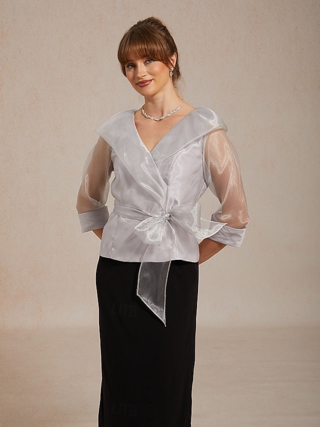 Women's Dressy Tops Ruched Illusion Solid Color Elegant 3/4