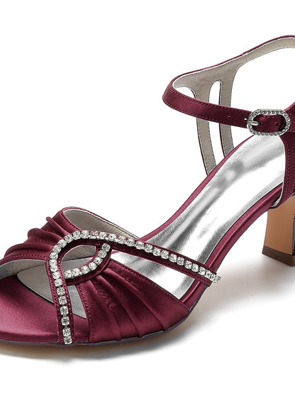 Rhinestone – Blue Women's Heeled Sandals Satin Navy