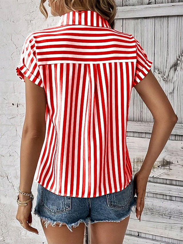 Women's Shirt Blouse Stylish Modern Striped Buttons Print
