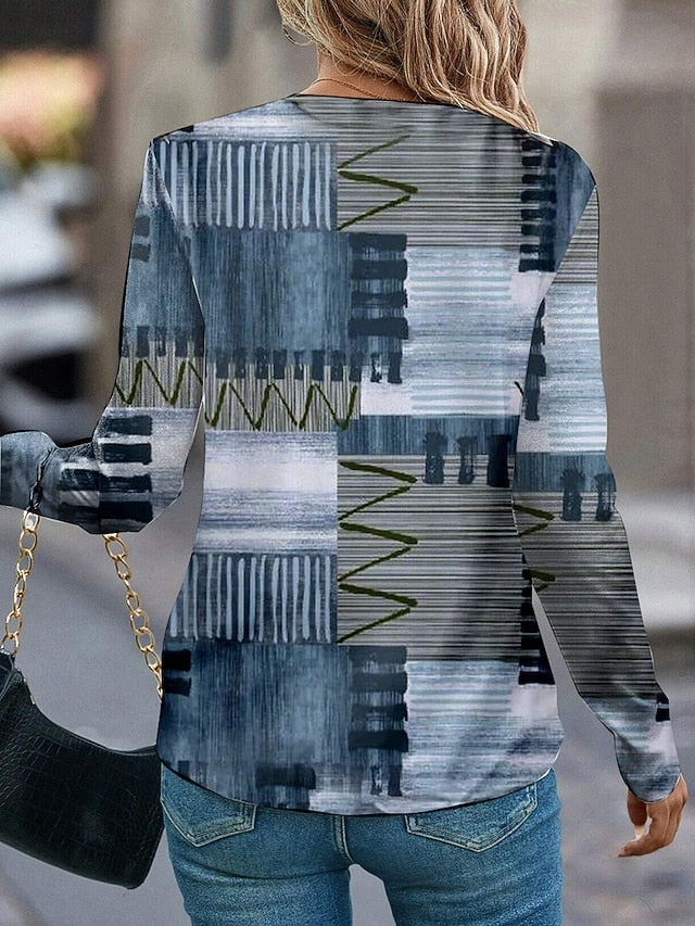 Women's T shirt Crew Neck Long Sleeve Tunic Graphic Modern