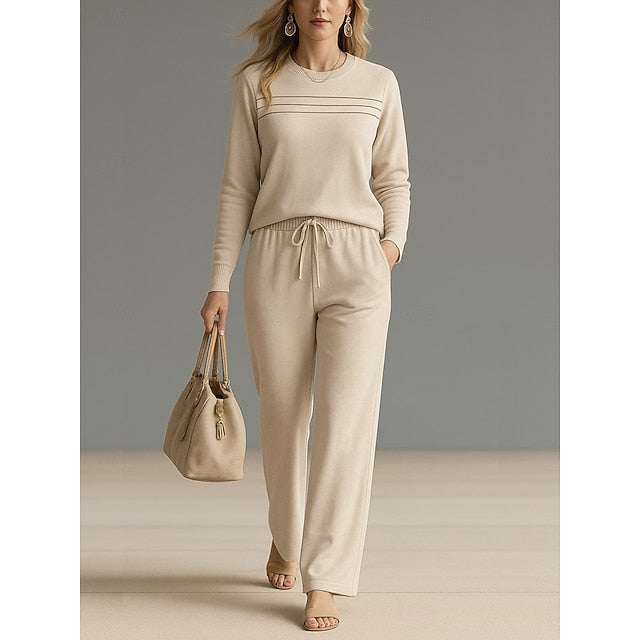 Women's Tracksuit Pants Sets Long Sleeve Crew Neck Plain