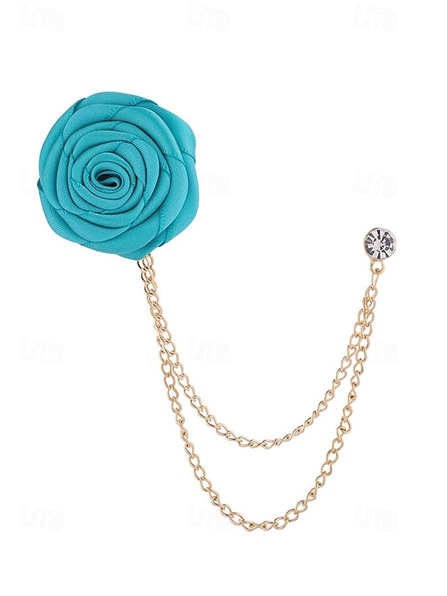 Lapel Elegant Pin – Red Men's Chain with Gold Rose