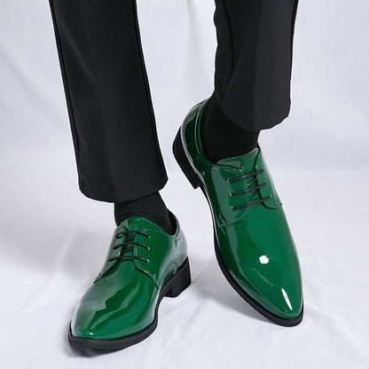 Leather Patent for – Formal Lace-Up Men Glossy Shoes Green