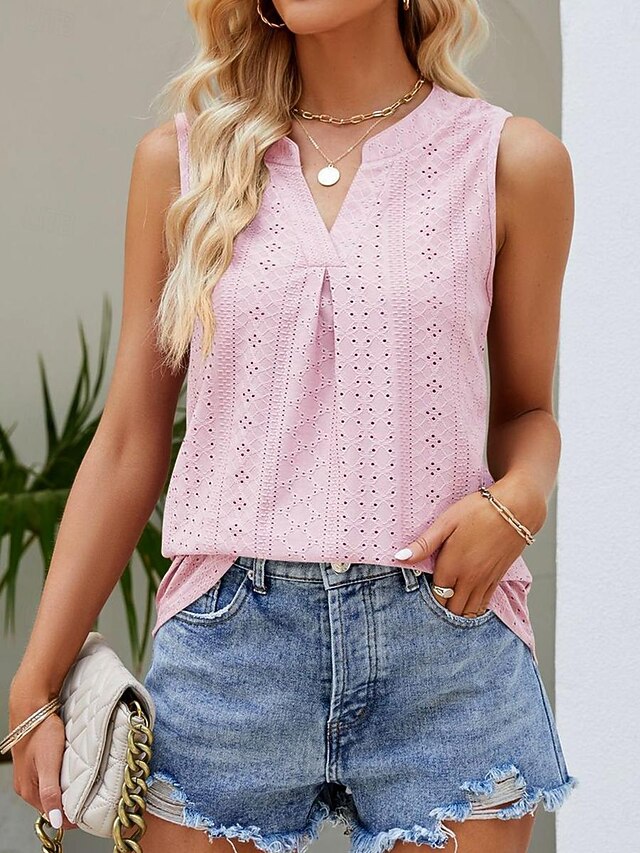 Women's Pointelle Shirt Eyelet Top Lace Shirt Short Sleeve