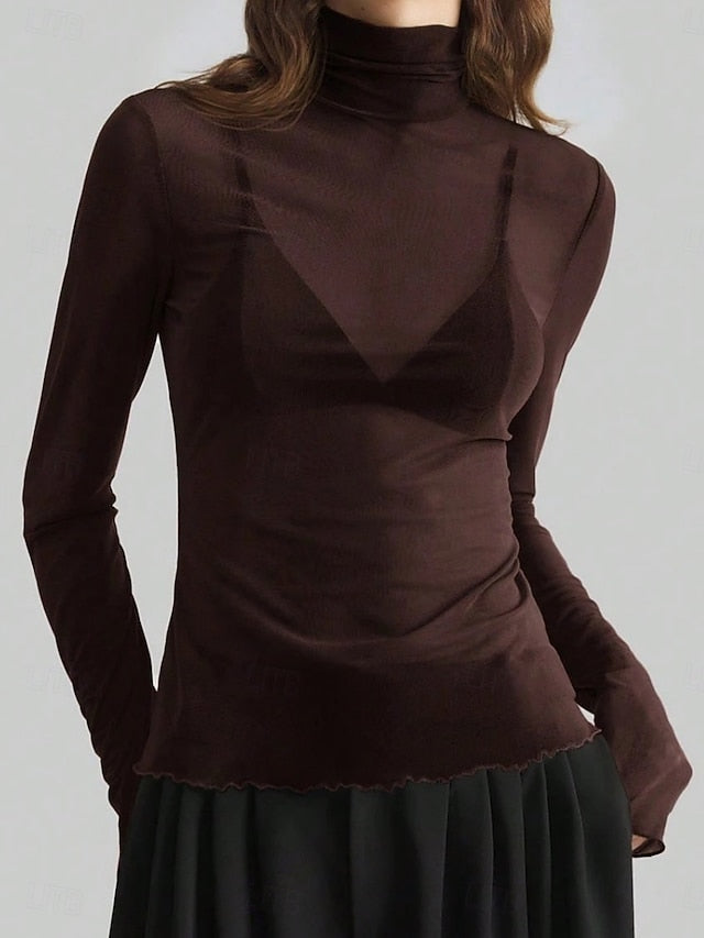 Women's Blouse Patchwork Mesh Solid Color Stylish Classic