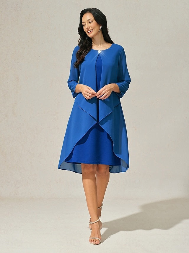 Women's Evening Dress Cape Sleeve Knee-Length Elegant Green