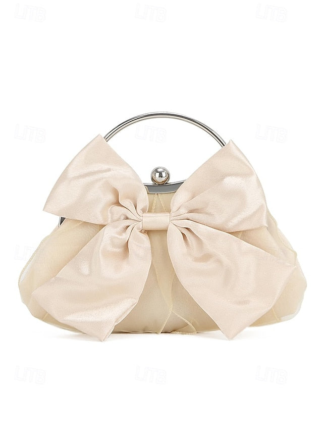 Evening – Bag Women's Elegant Bow Satin Pearl Clutch