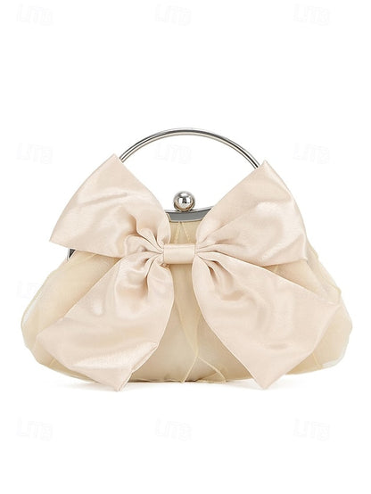 Evening – Bag Women's Elegant Bow Satin Pearl Clutch