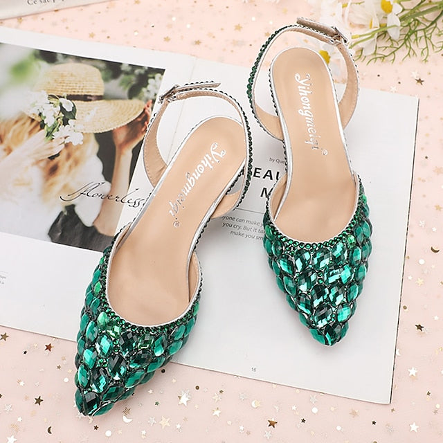 Women's Heels Slingback Pointed-Toe Rhinestone Crystal High