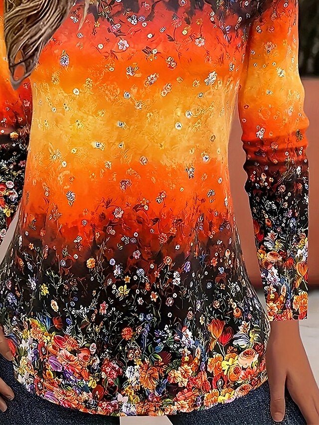 Women's T Shirt Print Ombre Floral Graphic Vintage Fashion
