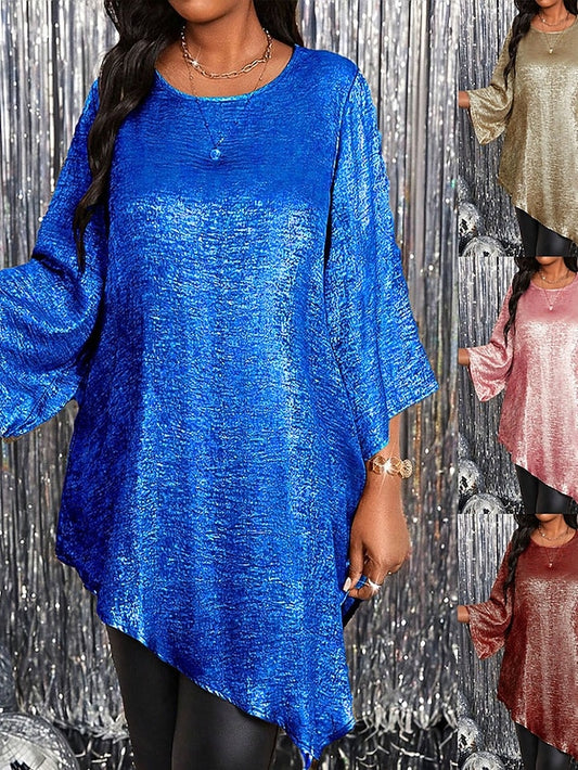 Women's Blouse Patchwork Asymmetrical Solid Color Vintage