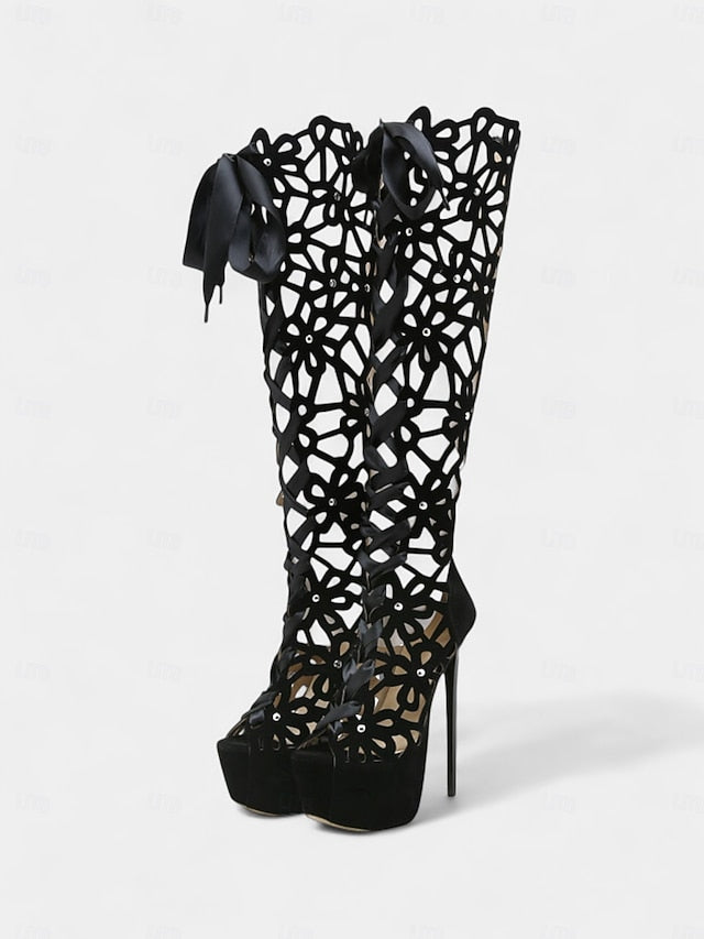 Cutout Peep Knee Boots Sexy Platform Stiletto High Women's