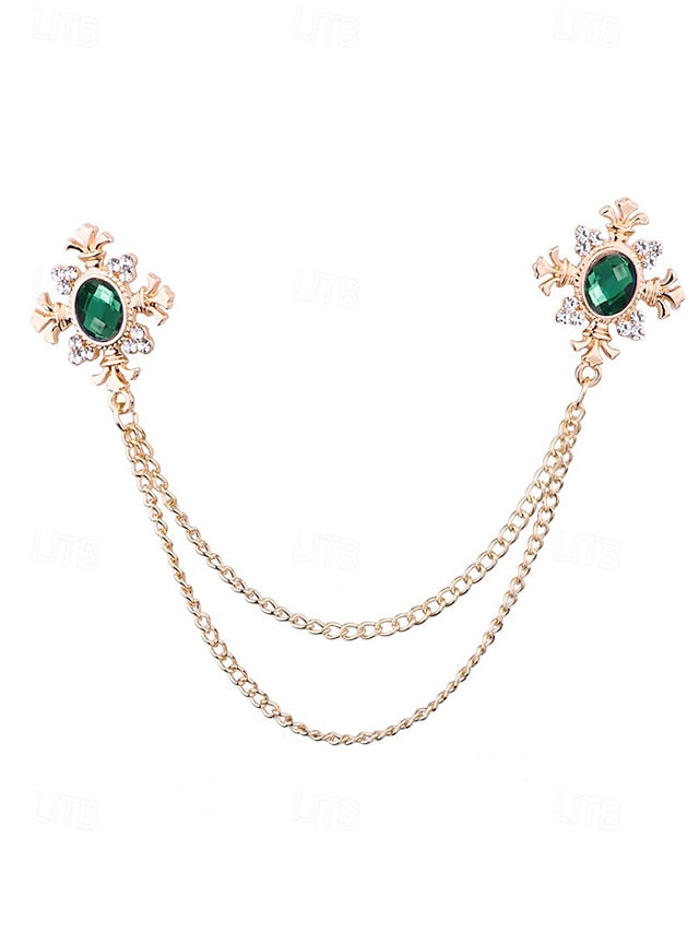 Blue – Gem Double Collar Brooch Elegant Chain Vintage