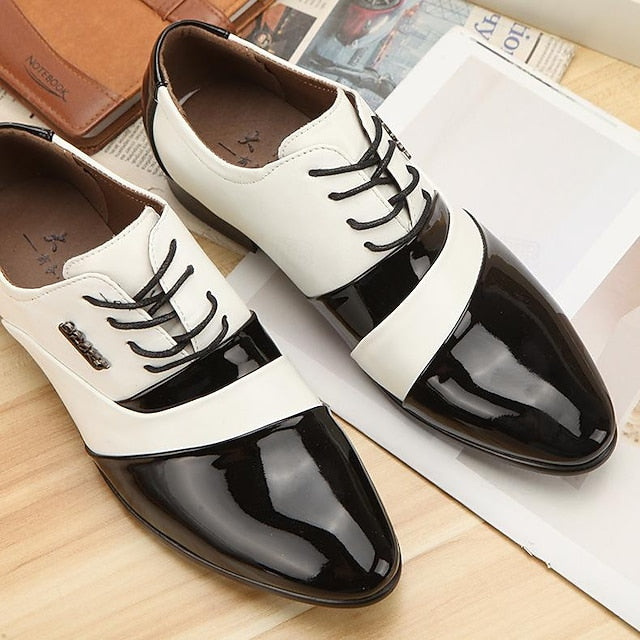 Faux – Patent White Leather Men's Oxford and Black Shoes