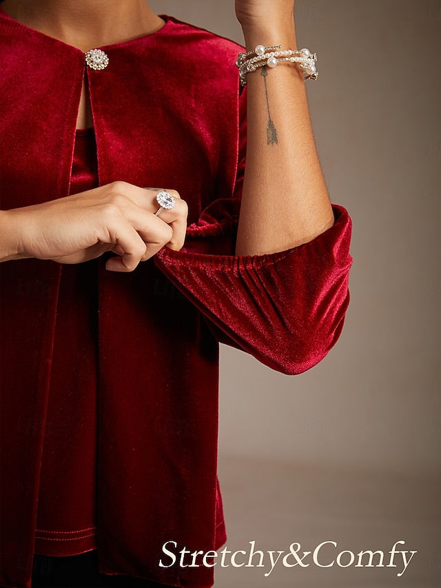 Christmas Women's Velvet Twinset Jacket Vest Button Up