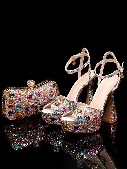 with Women's Rhinestone Platform Matching Sandals High Heel