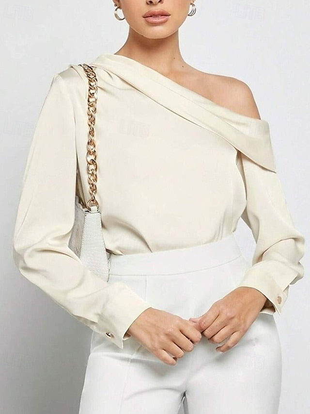 Women's Shirt Elegant Dressy Satin Top Asymmetric Solid