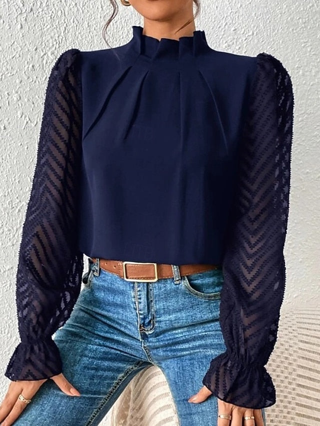 Women's Shirt Blouse Patchwork Plain Modern Casual Long